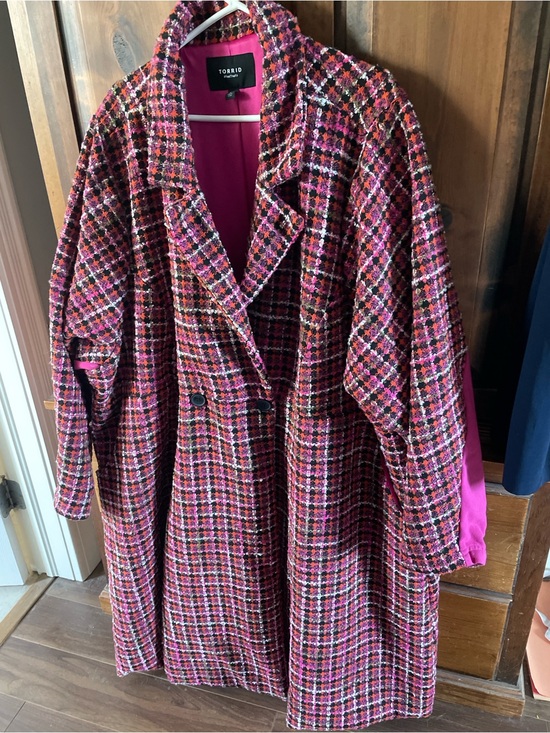 torrid Jackets & Blazers - torrid Fuchsia Tweed-Accent Coat
